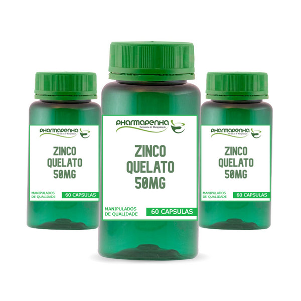 3 Potes Zinco Quelato 50mg 60 Cápsulas cada
